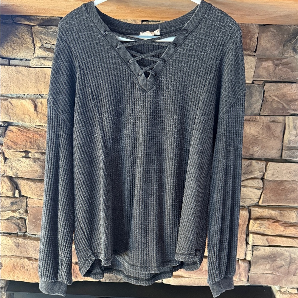 Women's White Crow Charcoal Waffle Knit Top